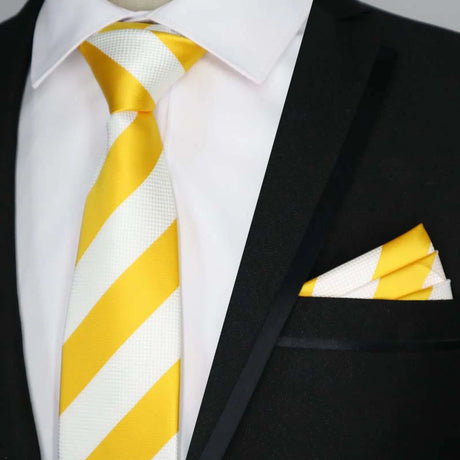Yellow Color Plaids Stripes Jacquard Handkerchief Necktie