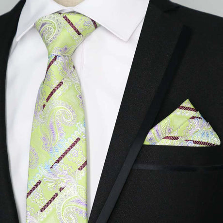 Yellow Color Plaids Stripes Jacquard Handkerchief Necktie