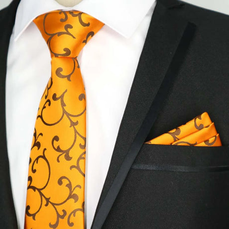 Yellow Color Plaids Stripes Jacquard Handkerchief Necktie