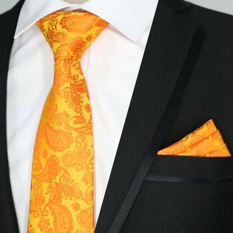 Yellow Color Plaids Stripes Jacquard Handkerchief Necktie