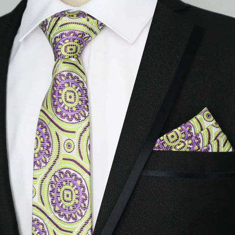 Yellow Color Plaids Stripes Jacquard Handkerchief Necktie