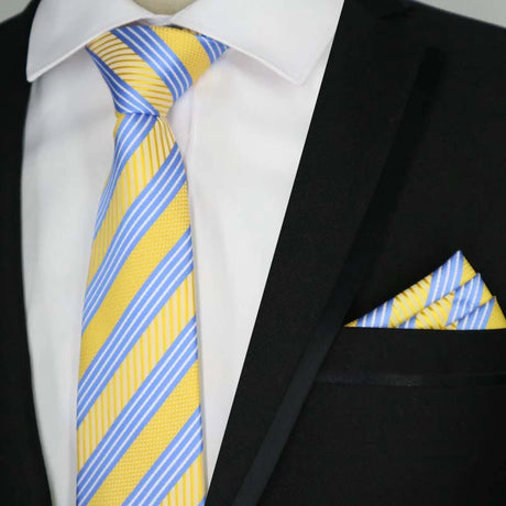 Yellow Color Plaids Stripes Jacquard Handkerchief Necktie