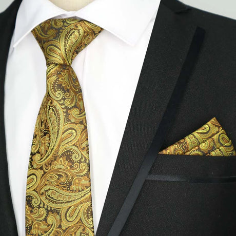 Yellow Color Plaids Stripes Jacquard Handkerchief Necktie