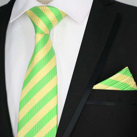Yellow Color Plaids Stripes Jacquard Handkerchief Necktie