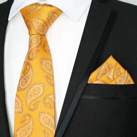Yellow Color Plaids Stripes Jacquard Handkerchief Necktie
