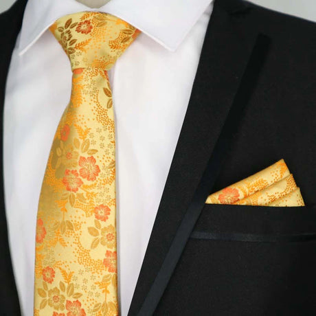 Yellow Color Plaids Stripes Jacquard Handkerchief Necktie