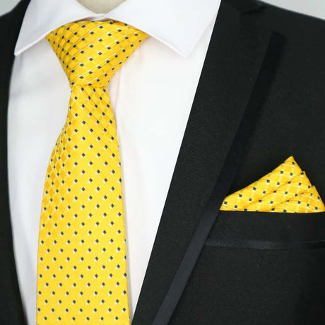 Yellow Color Plaids Stripes Jacquard Handkerchief Necktie