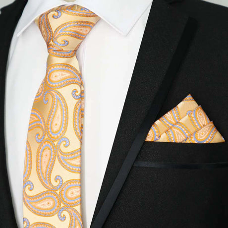 Yellow Color Plaids Stripes Jacquard Handkerchief Necktie