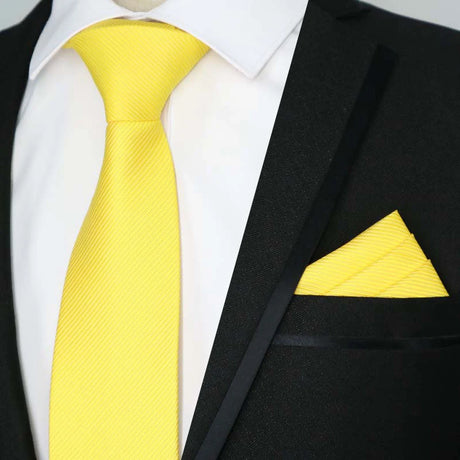 Yellow Color Plaids Stripes Jacquard Handkerchief Necktie