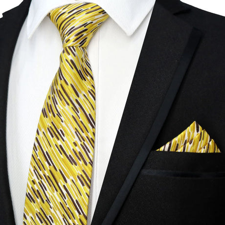 Yellow Color Plaids Stripes Jacquard Handkerchief Necktie