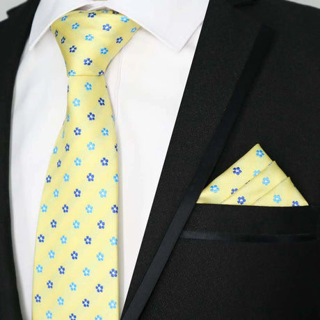 Yellow Color Plaids Stripes Jacquard Handkerchief Necktie
