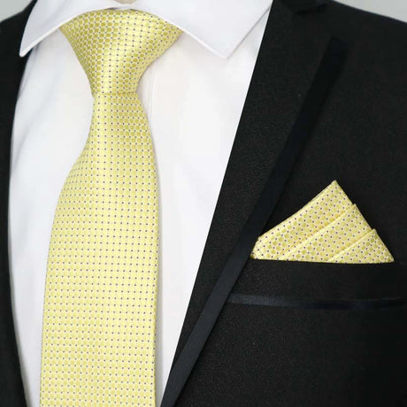 Yellow Color Plaids Stripes Jacquard Handkerchief Necktie