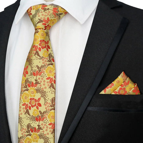 Yellow Color Plaids Stripes Jacquard Handkerchief Necktie