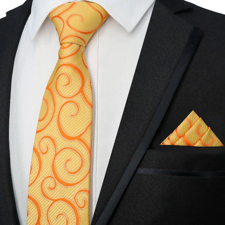 Yellow Color Plaids Stripes Jacquard Handkerchief Necktie