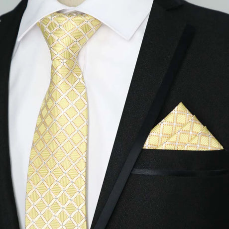 Yellow Color Plaids Stripes Jacquard Handkerchief Necktie