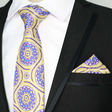 Yellow Color Plaids Stripes Jacquard Handkerchief Necktie