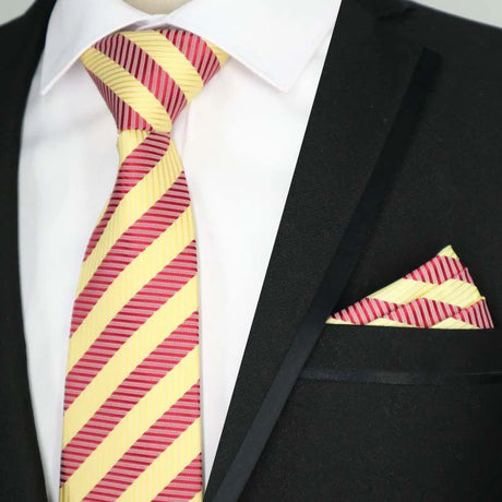 Yellow Color Plaids Stripes Jacquard Handkerchief Necktie