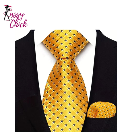 Yellow Paisley Solid Stripes High Quality Necktie Sassy Chick Logo