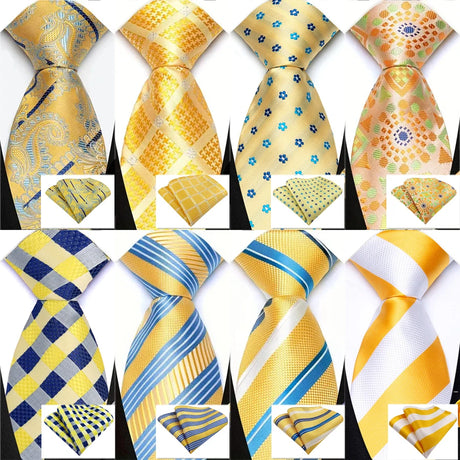 Collection of Yellow Paisley Solid Stripes High Quality Necktie