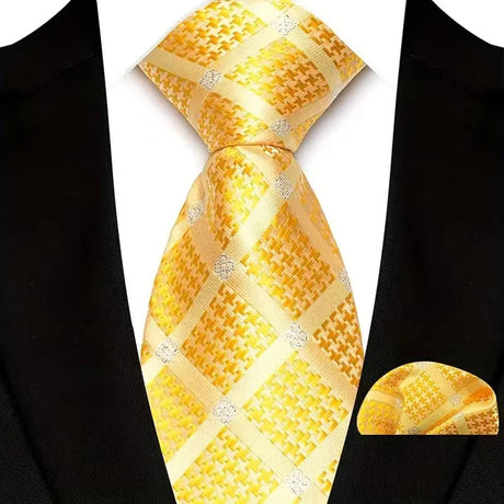 Yellow Paisley Solid Stripes High Quality Necktie
