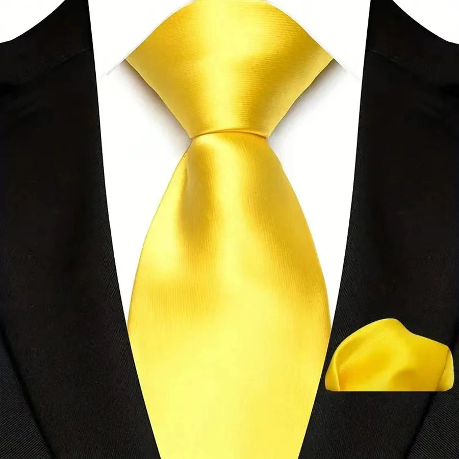 Yellow Paisley Solid Stripes High Quality Necktie