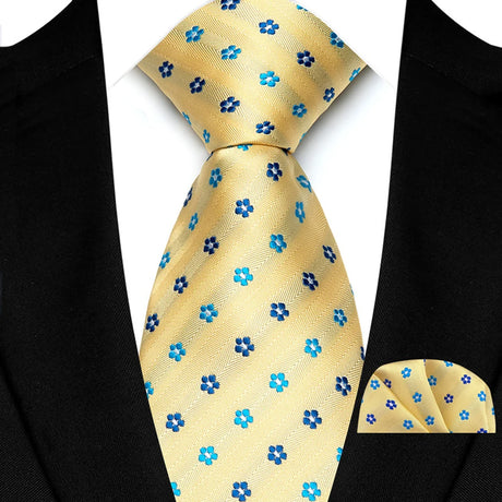 Yellow Paisley Solid Stripes High Quality Necktie