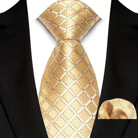Yellow Paisley Solid Stripes High Quality Necktie