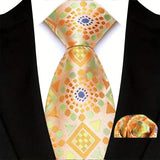 Yellow Paisley Solid Stripes High Quality Necktie