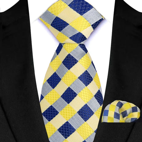 Yellow Paisley Solid Stripes High Quality Necktie