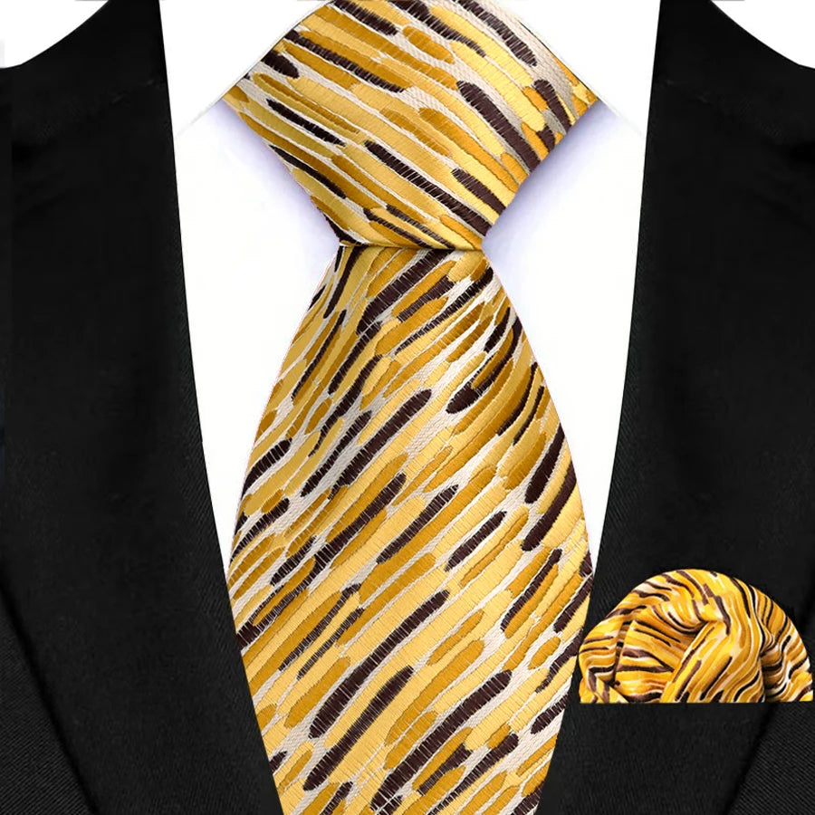 Yellow Paisley Solid Stripes High Quality Necktie