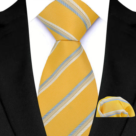 Yellow Paisley Solid Stripes High Quality Necktie