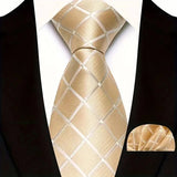 Beige Yellow Paisley Solid Stripes High Quality Necktie