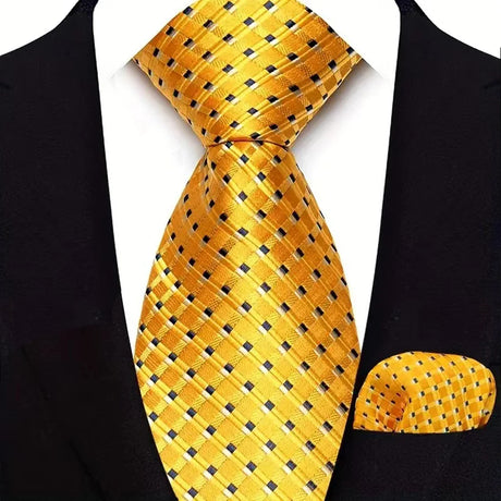 Yellow Paisley Solid Stripes High Quality Necktie
