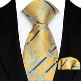 Yellow Paisley Solid Stripes High Quality Necktie