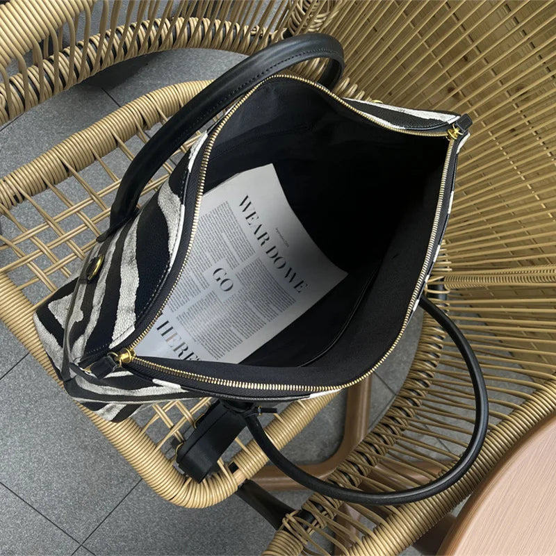 compartment Zebra Print Handbag