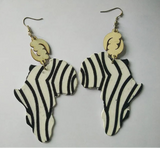 Zebra Printing African Map Wooden earrings