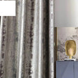 Silver jacquard luxury blackout curtains hanging in a modern living room