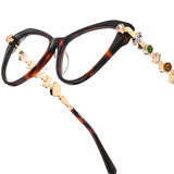 Women wearing acetate metal diamond cat eye fashion eyeglasses frame