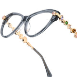 Women wearing acetate metal diamond cat eye fashion eyeglasses frame