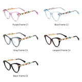 Women wearing acetate metal diamond cat eye fashion eyeglasses frame