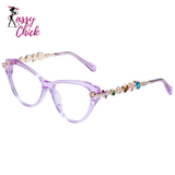 Women wearing acetate metal diamond cat eye fashion eyeglasses frame