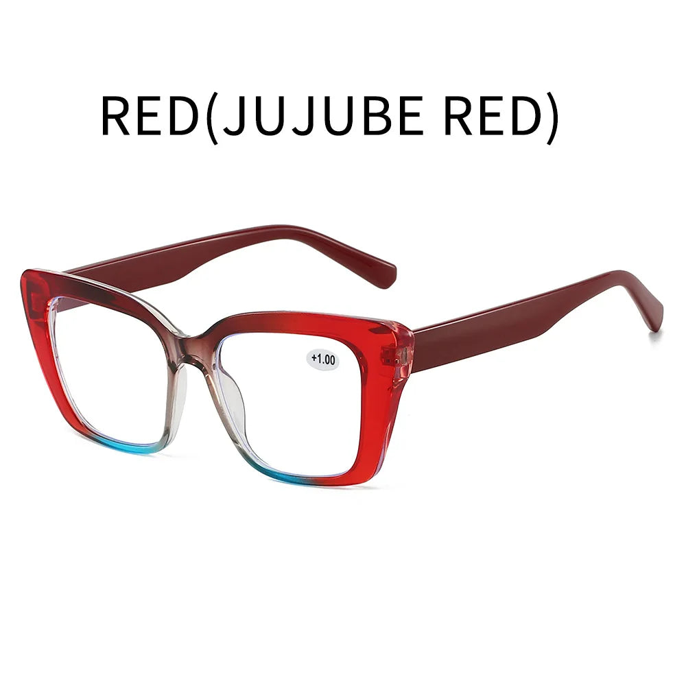 Square frame anti blue light reading glasses for women and men