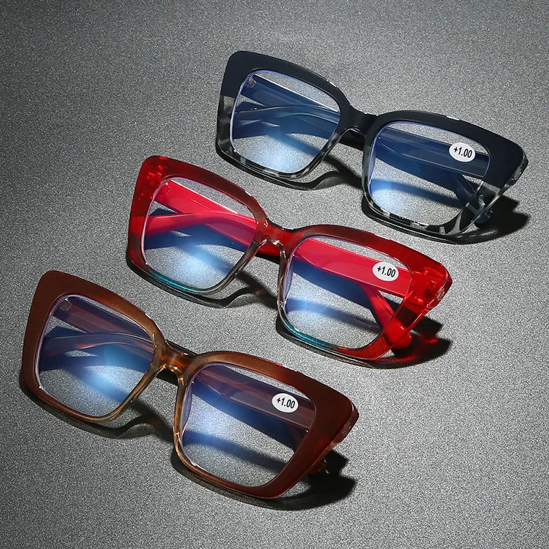 Square frame anti blue light reading glasses for women and men