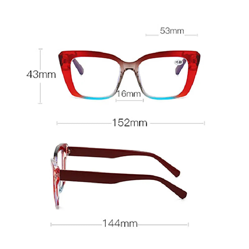 Square frame anti blue light reading glasses for women and men