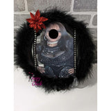 Black Red Poinsettia Flower Design Lady Wreath Sassy Chick Logo