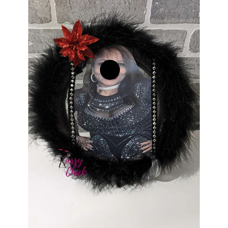 Black Red Poinsettia Flower Design Lady Wreath Sassy Chick Logo