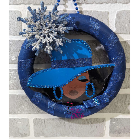 Blue Silver Snow Flakes Design Lady Wreath Sassy Chick Logo