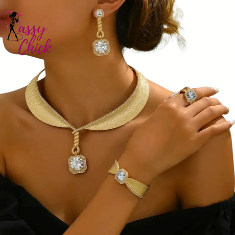 Bohemian Rhinestone Gold Plated 4Pcs Jewelry Set Sassy Chick