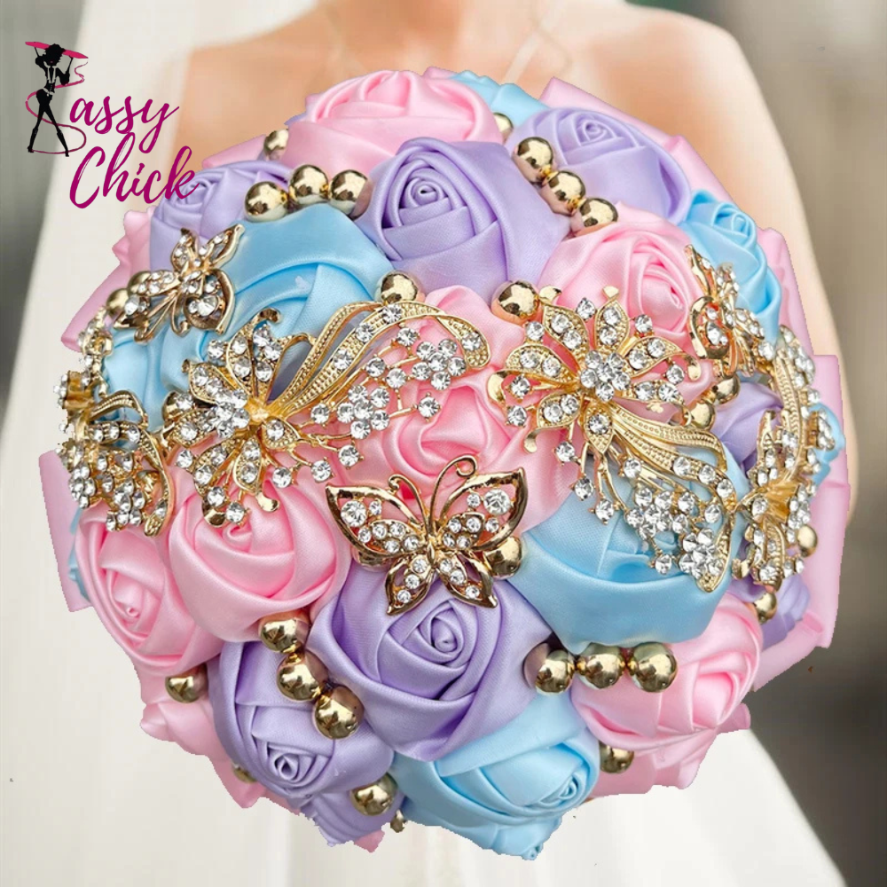 Champagne Wedding Holding Flowers Bouquet Sassy Chick