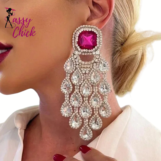 Crystal Large Tassel Earrings Sassy Chick